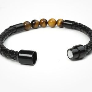 NWT Natural Stone Bead Bracelet Unisex Red Brown Gold Tiger Eye Magnetic Clasp